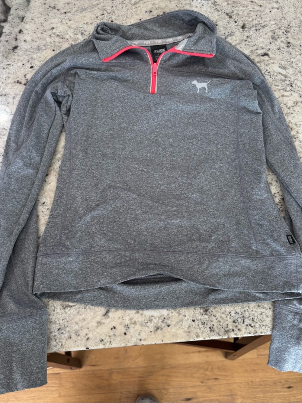 Gray Quarter-Zip Pullover Sweater with Pink Trim